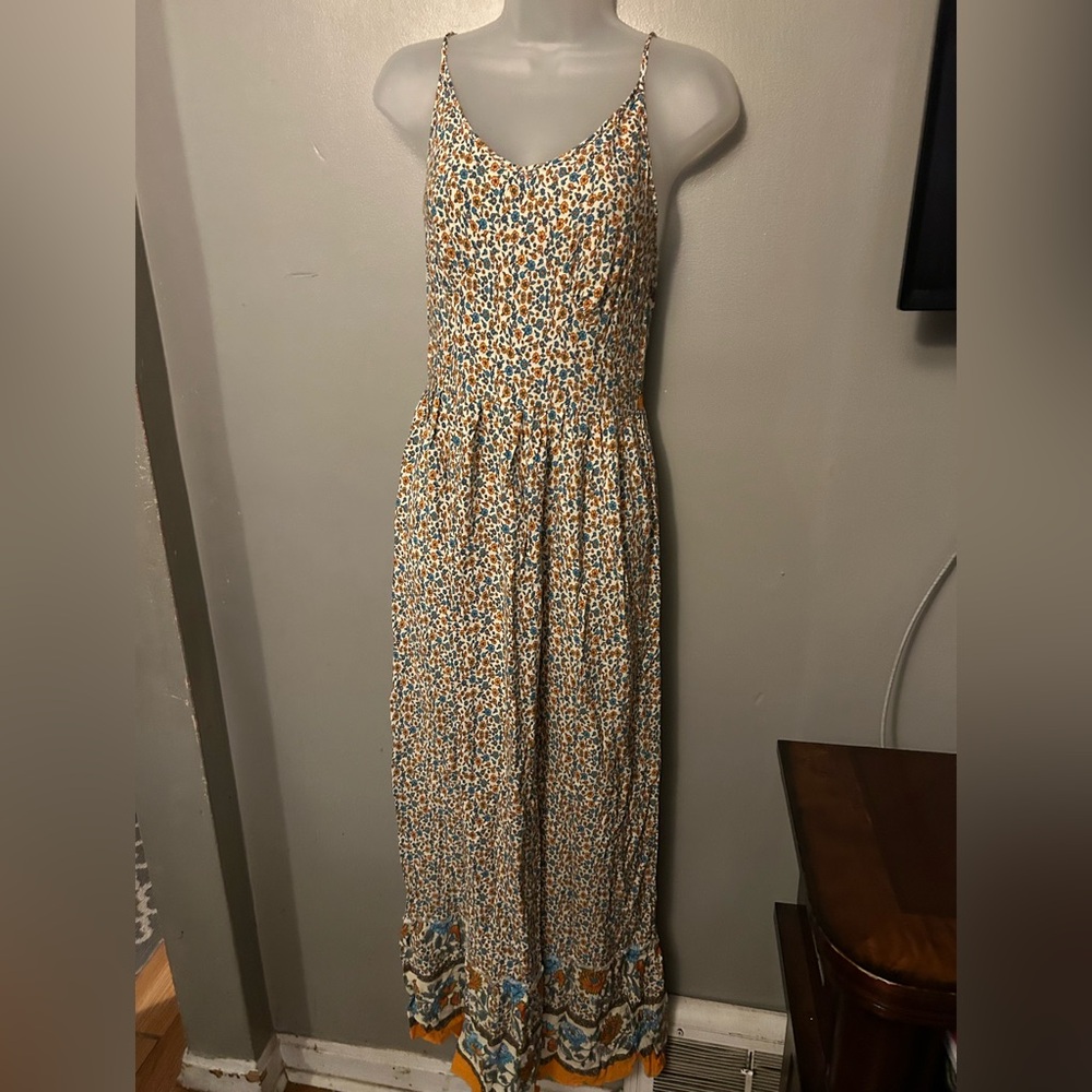 Floral print sleeveless maxi dress - beige/orange/blue 100% cotton - Picture 4 of 13